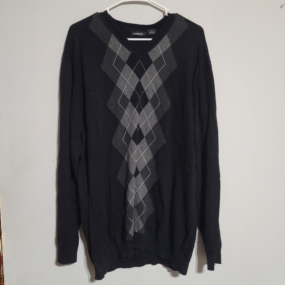 Claiborne Black and Gray Argyle‎ Men's Sweater XL